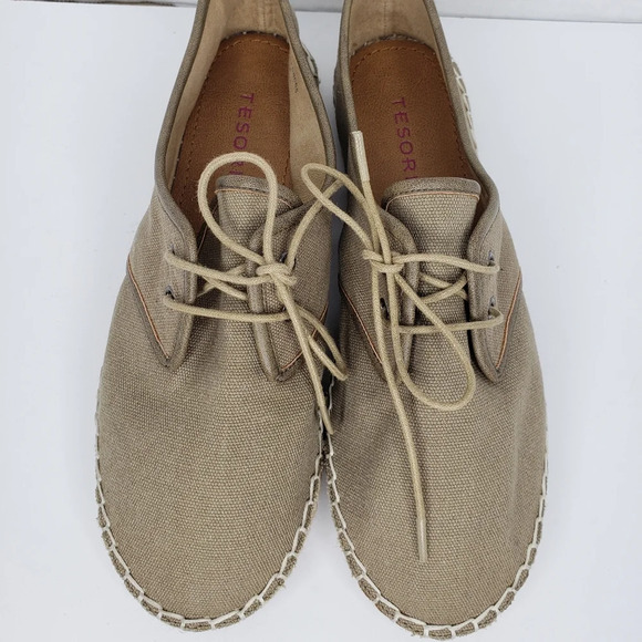 Tesori Bermuda Fab Khaki Lace Up Espadrilles Sneakers sz 8.5M Casual Comfort - Picture 2 of 10
